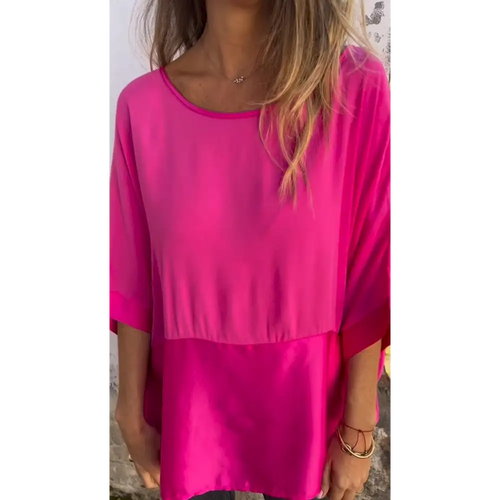 Ruffled Crewneck Blouse – Ziva – Rose Red