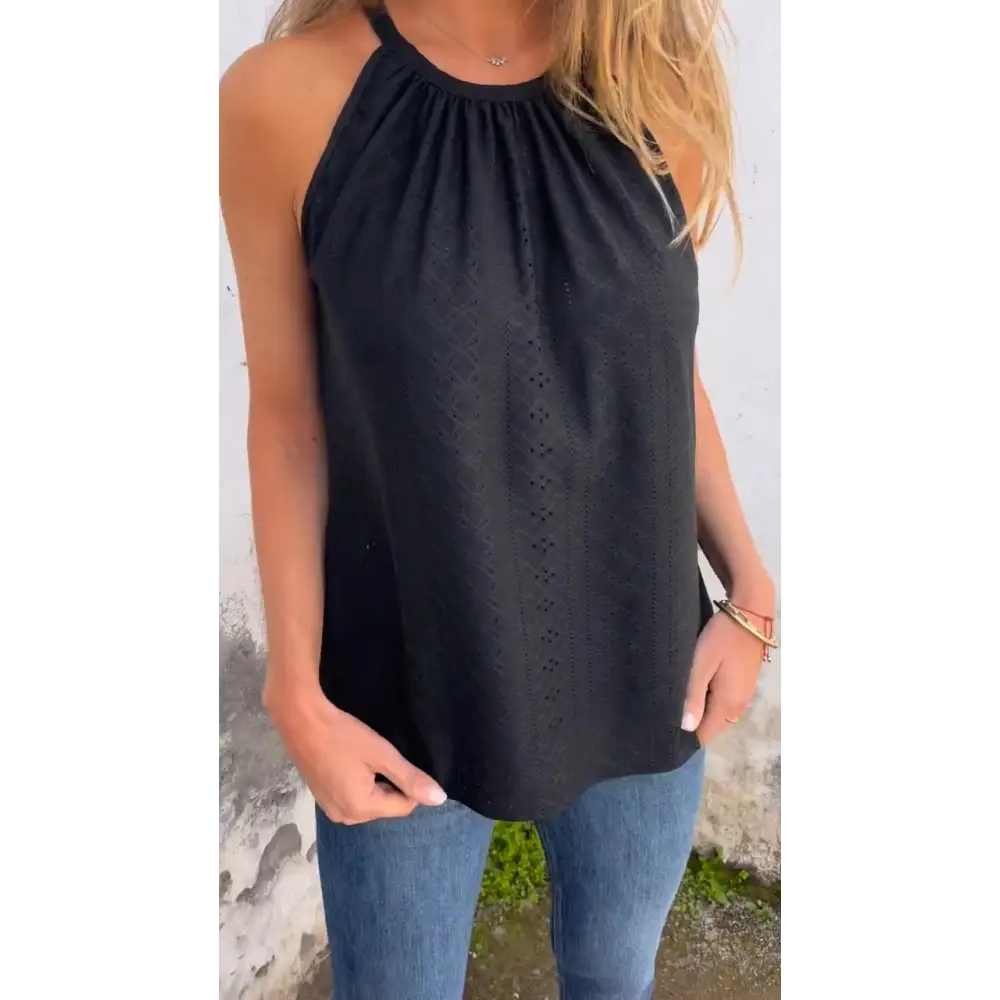 Crewneck Tank with Cutout Detail – Catalina – Black