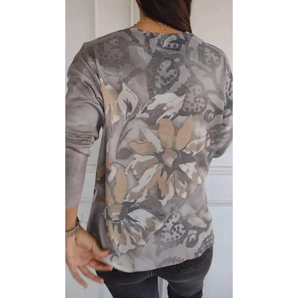 Printed Long-Sleeve Crewneck Blouse – Alice – view 2