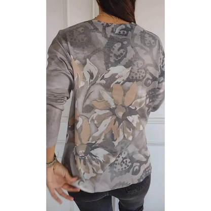 Printed Long-Sleeve Crewneck Blouse – Alice – view 2