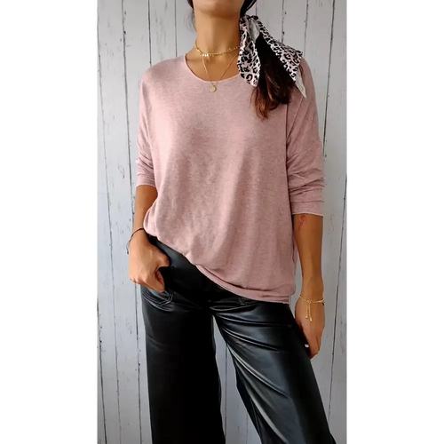 Comfort Long-Sleeve Crewneck Blouse – Brooke – Pink