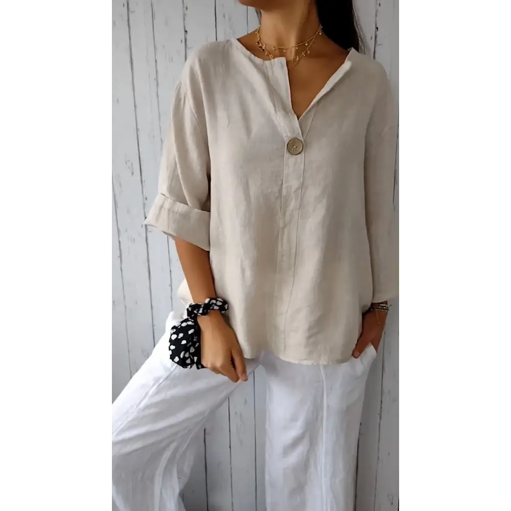 Comfort Cotton-Linen V-Neck Blouse – Fiona
