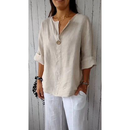 Comfort Cotton-Linen V-Neck Blouse – Fiona – view 2