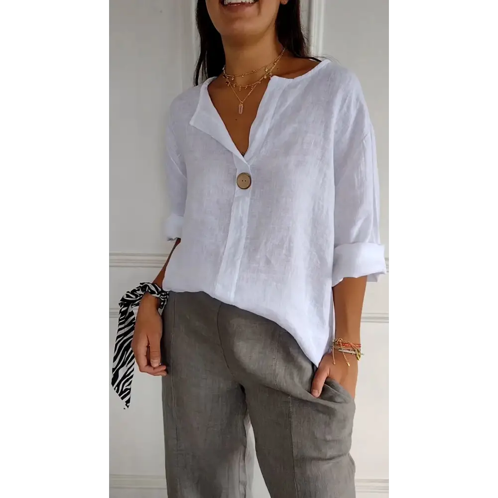 Comfort Cotton-Linen V-Neck Blouse – Fiona – view 5