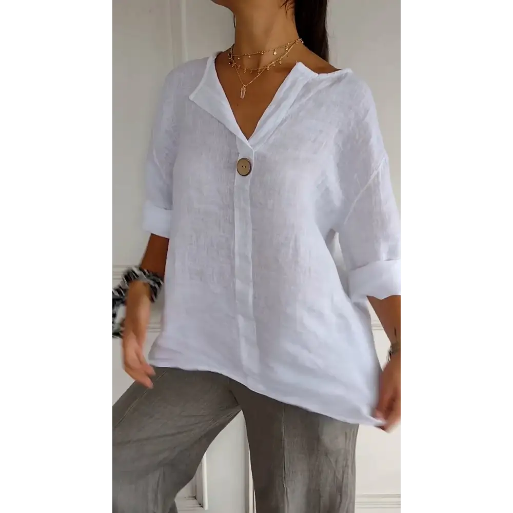 Comfort Cotton-Linen V-Neck Blouse – Fiona – view 3