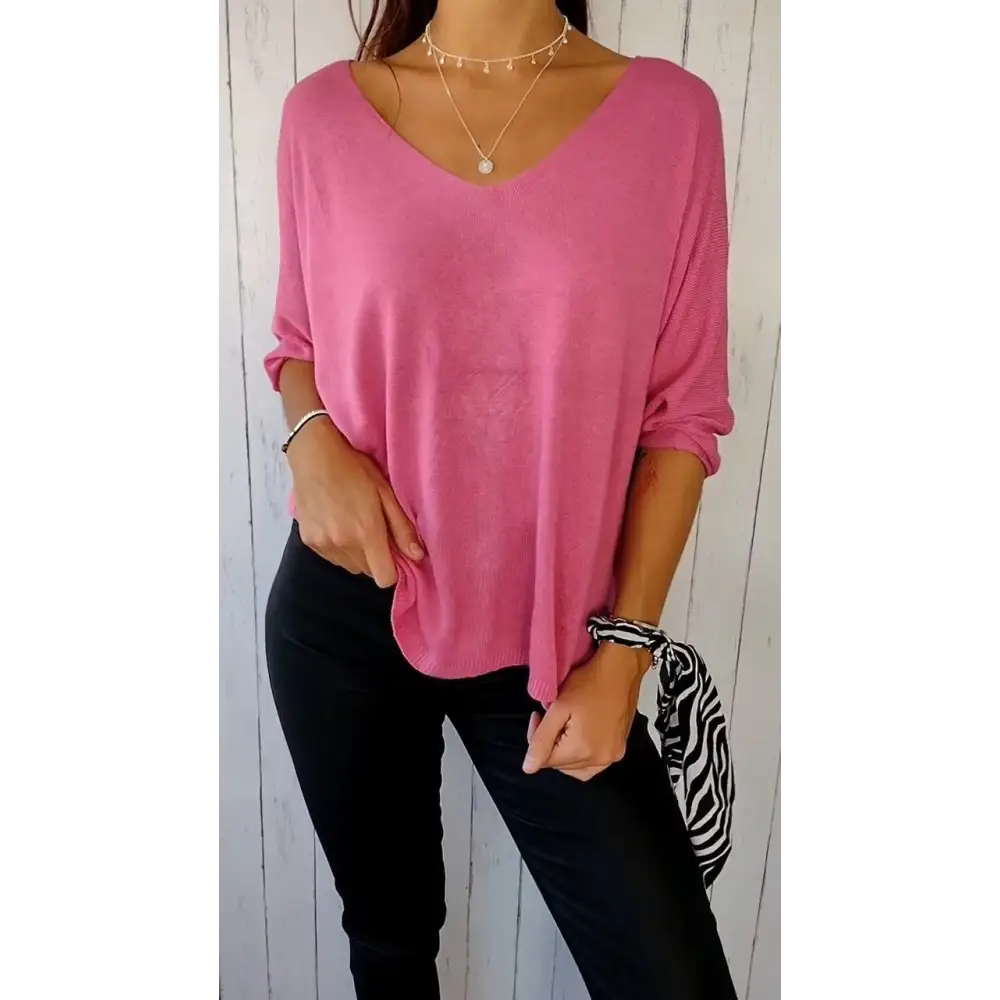 Comfort Long-Sleeve V-Neck Blouse – Penelope – Pink
