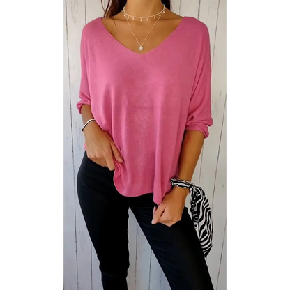 Comfort Long-Sleeve V-Neck Blouse – Penelope – Pink
