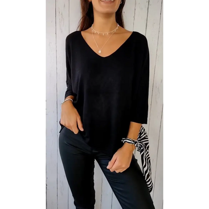 Comfort Long-Sleeve V-Neck Blouse – Penelope – Black