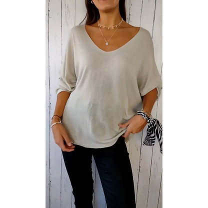 Comfort Long-Sleeve V-Neck Blouse – Penelope – Apricot
