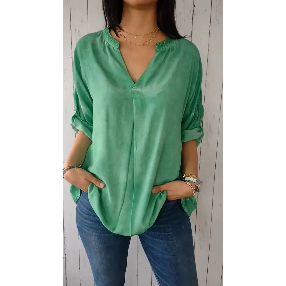 Relaxed V-Neck Blouse – Galilea – Green