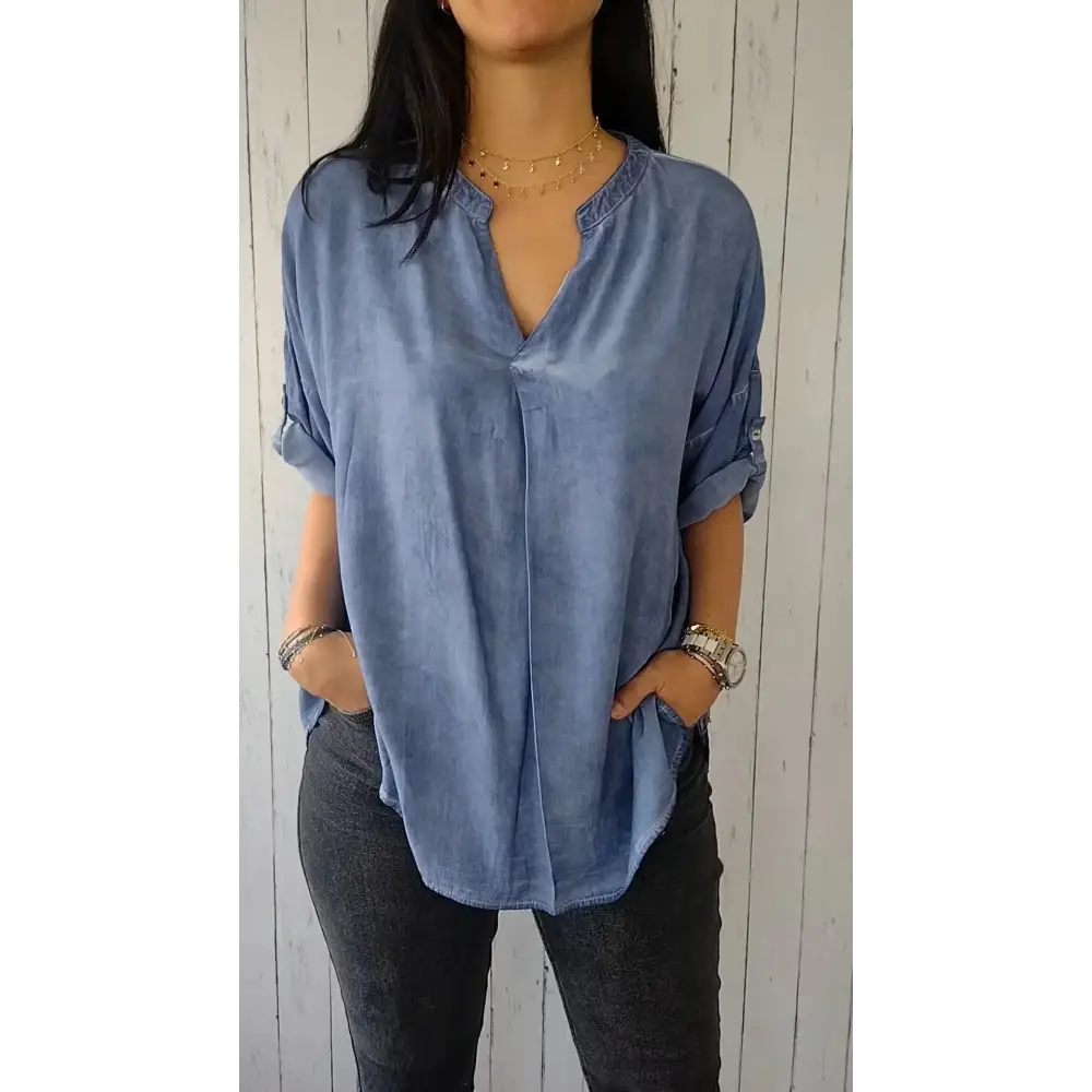 Relaxed V-Neck Blouse – Galilea – Blue