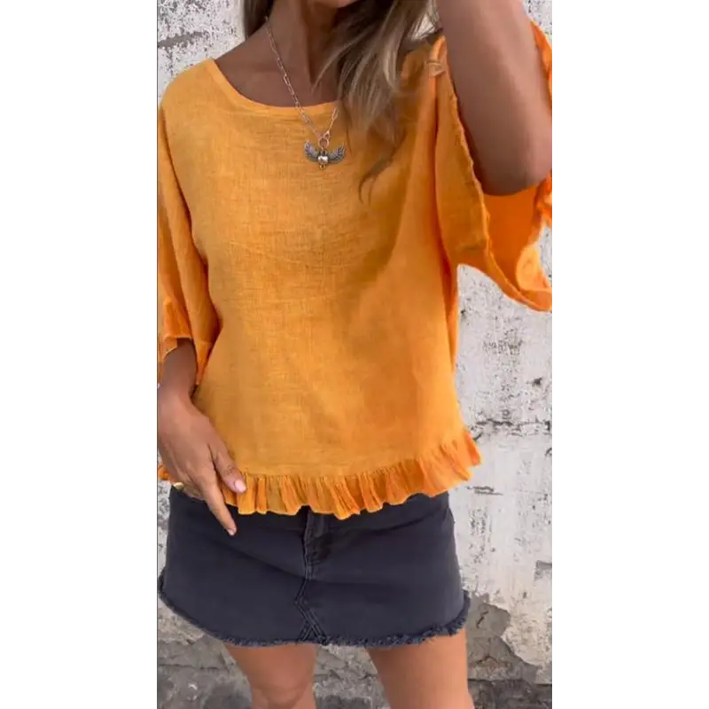 Cotton-Linen Top with Gathered Hem – Hope – view 2