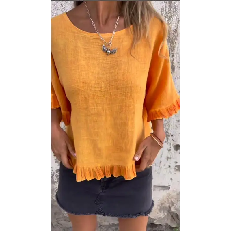 Cotton-Linen Top with Gathered Hem – Hope