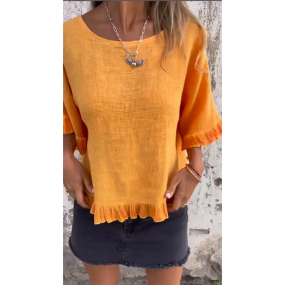 Cotton-Linen Top with Gathered Hem – Hope