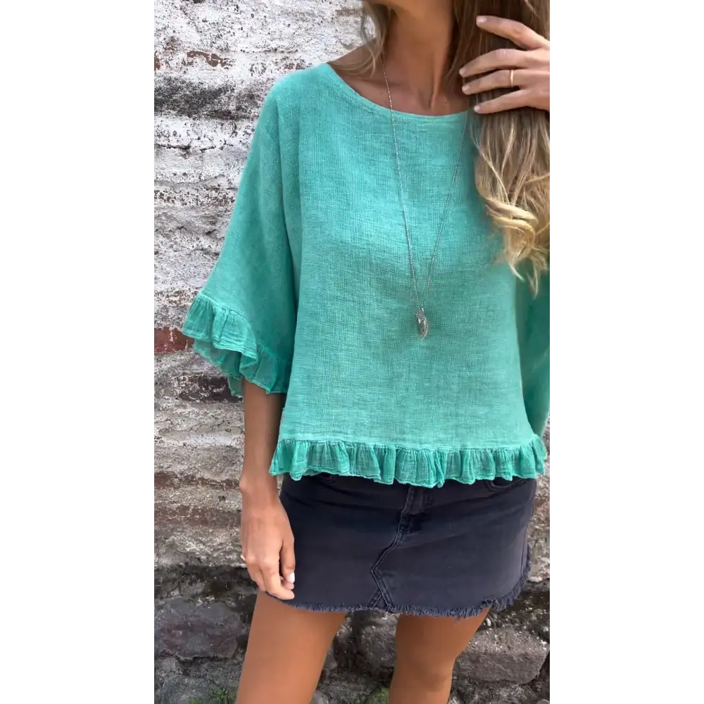 Cotton-Linen Top with Gathered Hem – Hope – view 4