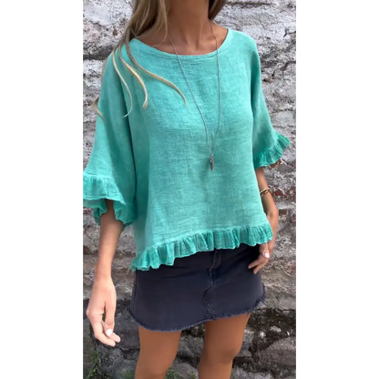 Cotton-Linen Top with Gathered Hem – Hope – view 3
