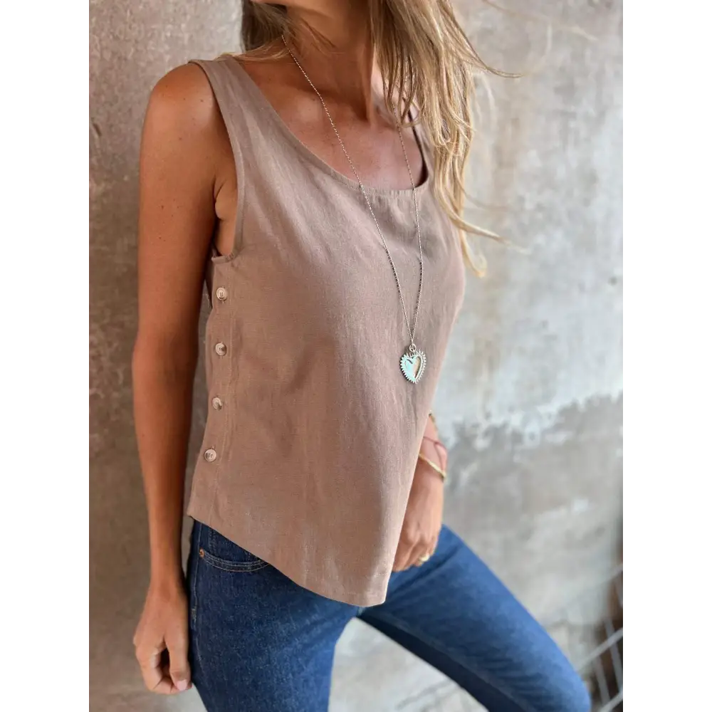 Cotton-Linen Blouse with Side Buttons – Frida – Apricot