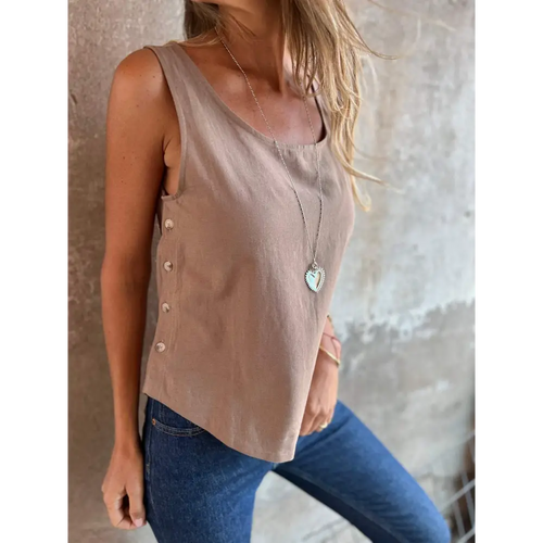Cotton-Linen Blouse with Side Buttons – Frida – Apricot