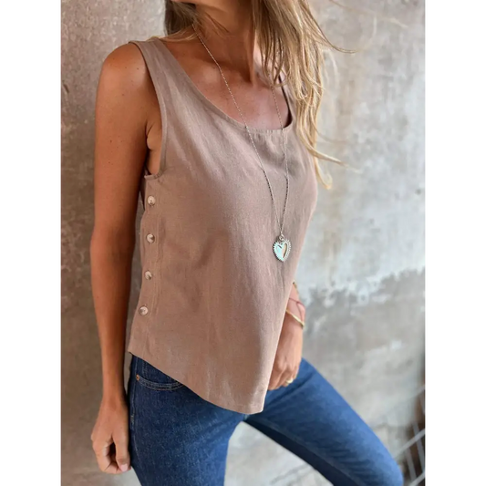 Cotton-Linen Blouse with Side Buttons – Frida – Apricot