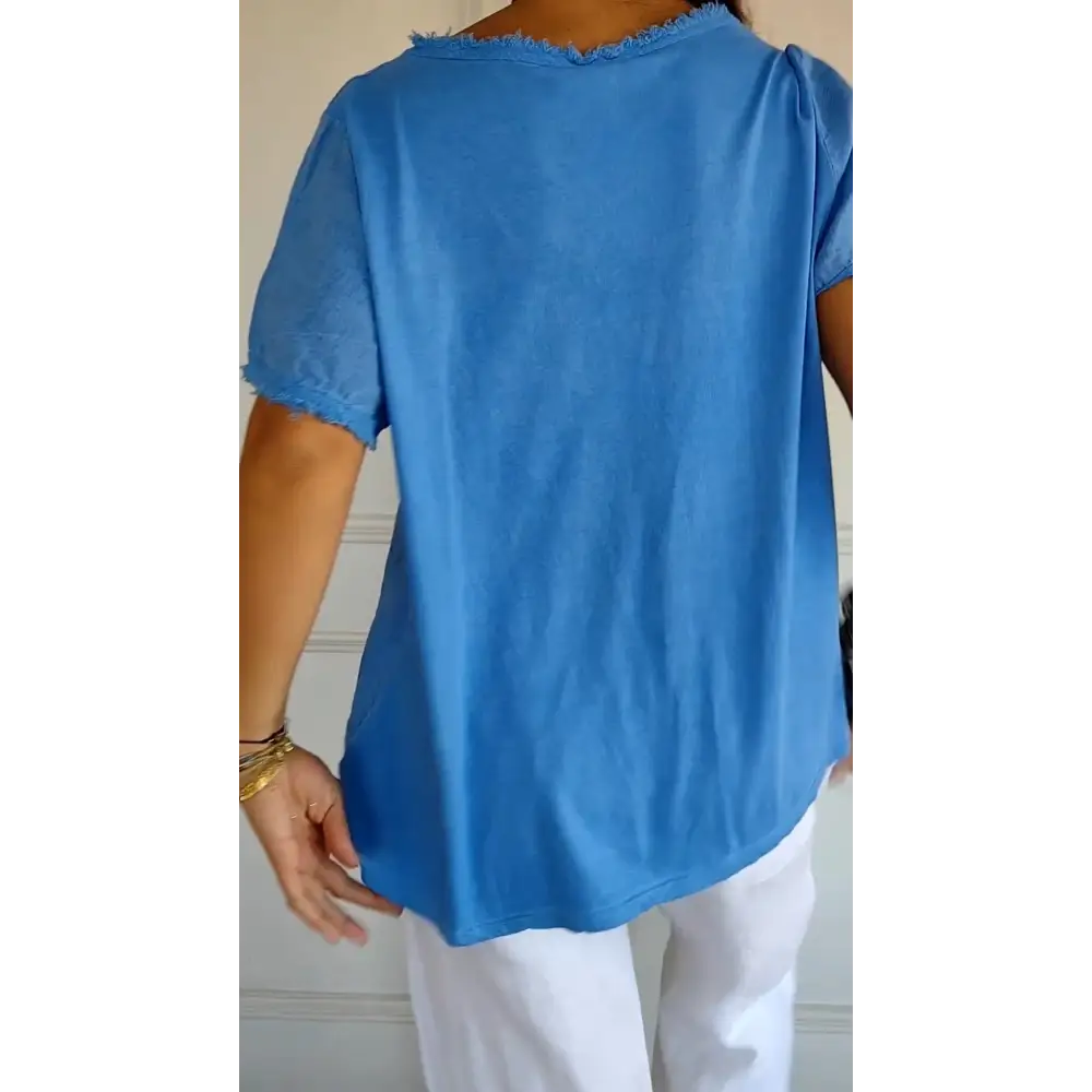 Cotton-Linen Short-Sleeve V-Neck Blouse – Hattie – view 2