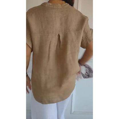 Cotton-Linen Short-Sleeve V-Neck Blouse – Cecilia – view 2