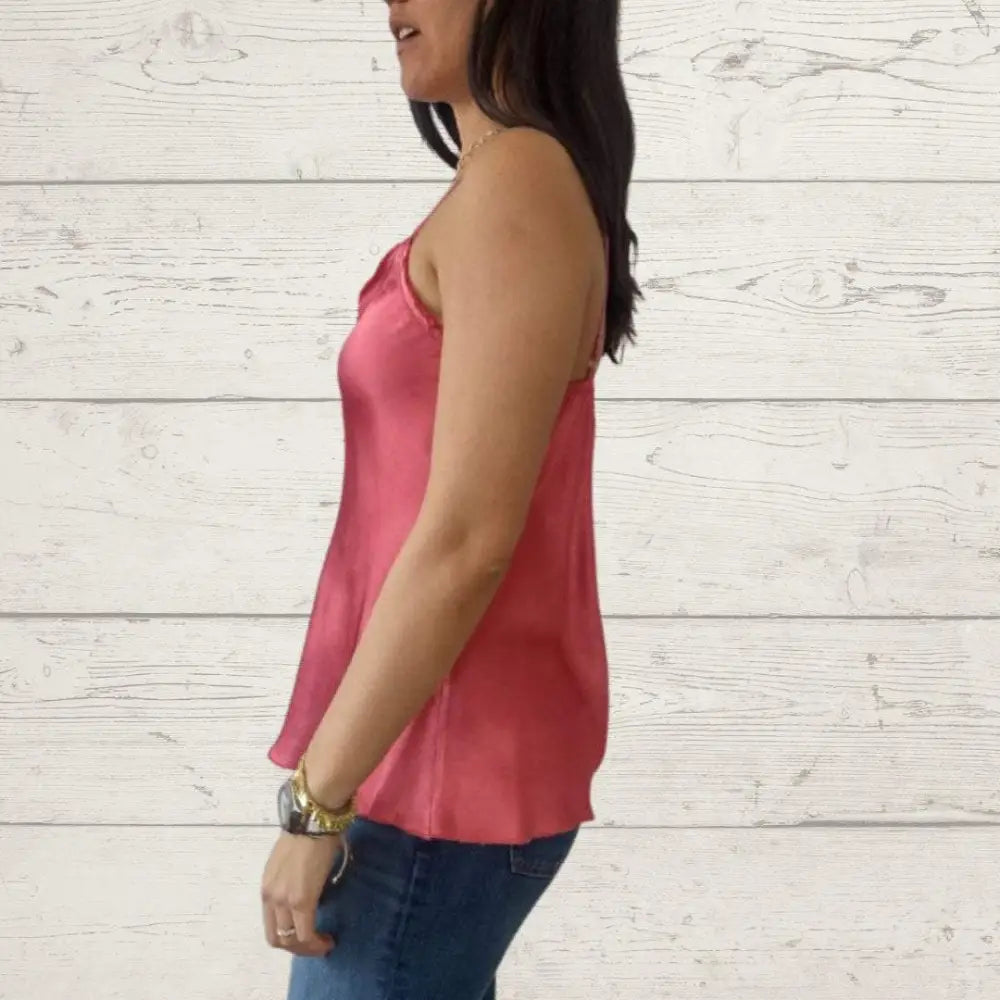 Satin V-Neck Blouse with Spaghetti Straps – Jolie – view 2