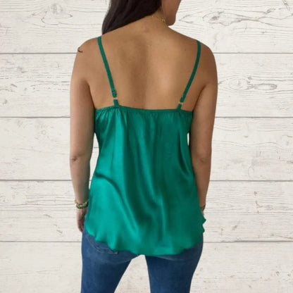 Satin V-Neck Blouse with Spaghetti Straps – Jolie – view 3