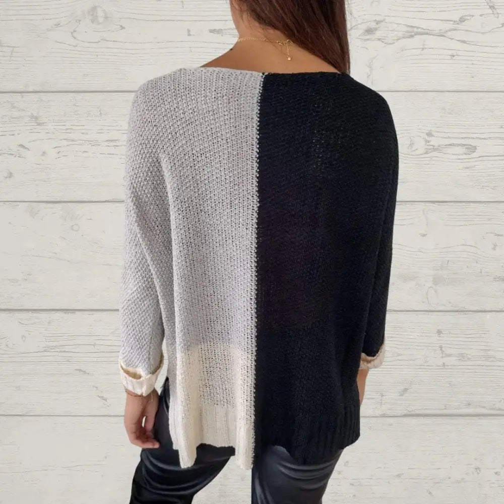 Casual Contrast Knit Crewneck Blouse – Diana