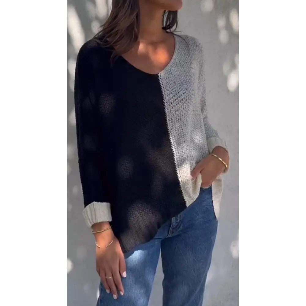Casual Contrast Knit Crewneck Blouse – Diana – view 3