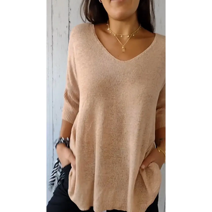 Solid Knit V-Neck Blouse – Alessia – view 5
