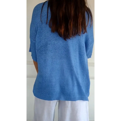 Solid Knit V-Neck Blouse – Alessia – view 4
