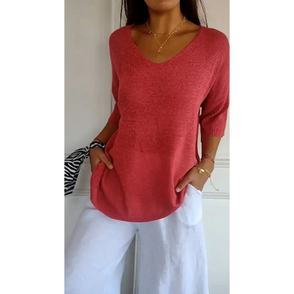 Solid Knit V-Neck Blouse – Alessia