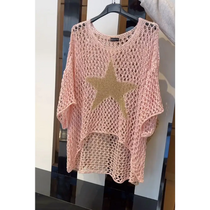 Star-Print Knit Blouse – Zelda – Pink