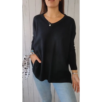 Knit Long-Sleeve V-Neck Blouse – Delia – view 3
