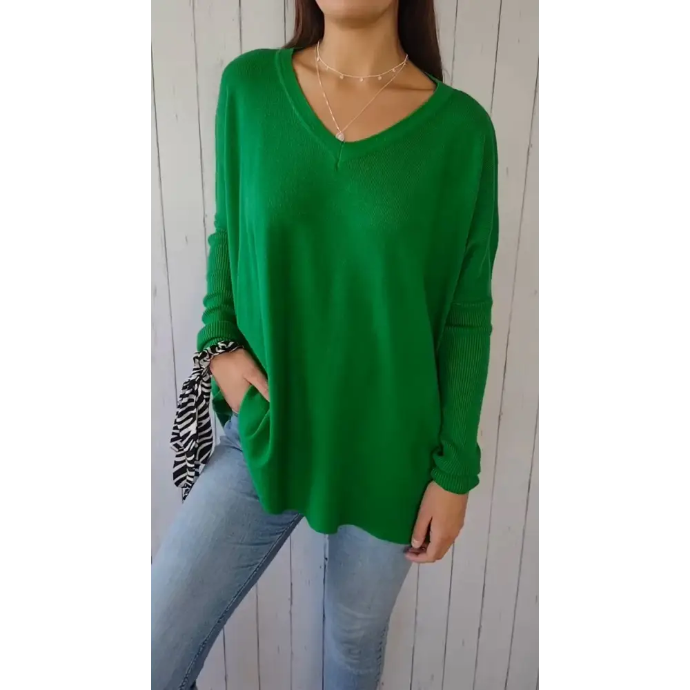 Knit Long-Sleeve V-Neck Blouse – Delia