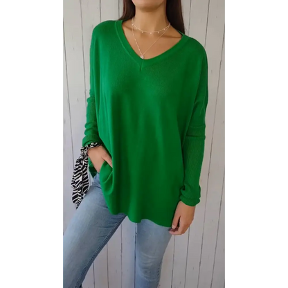 Knit Long-Sleeve V-Neck Blouse – Delia