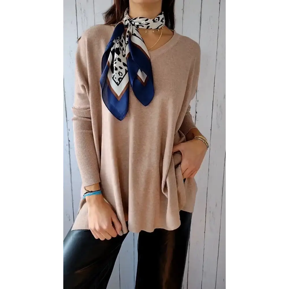 Knit Long-Sleeve V-Neck Blouse – Delia – view 6
