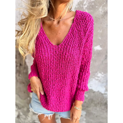 Knit Long-Sleeve V-Neck Blouse – Colette – view 4