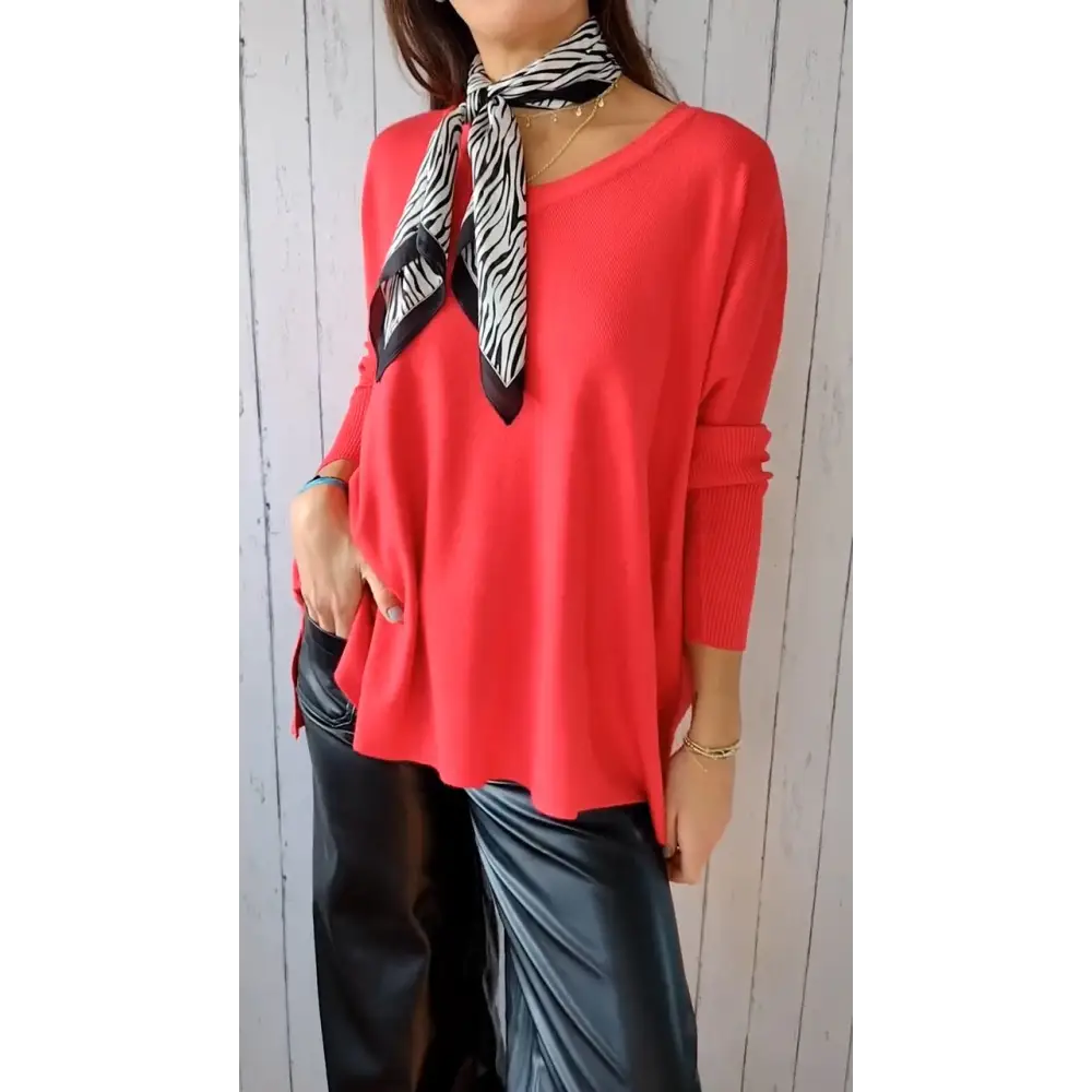 Knit Long-Sleeve V-Neck Blouse – Delia – view 5