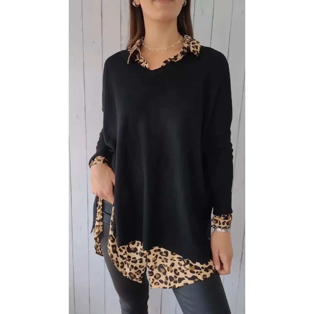 Knit Long-Sleeve V-Neck Blouse – Delia – view 4