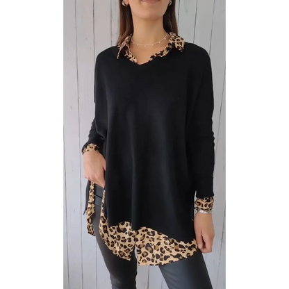 Knit Long-Sleeve V-Neck Blouse – Delia – view 4