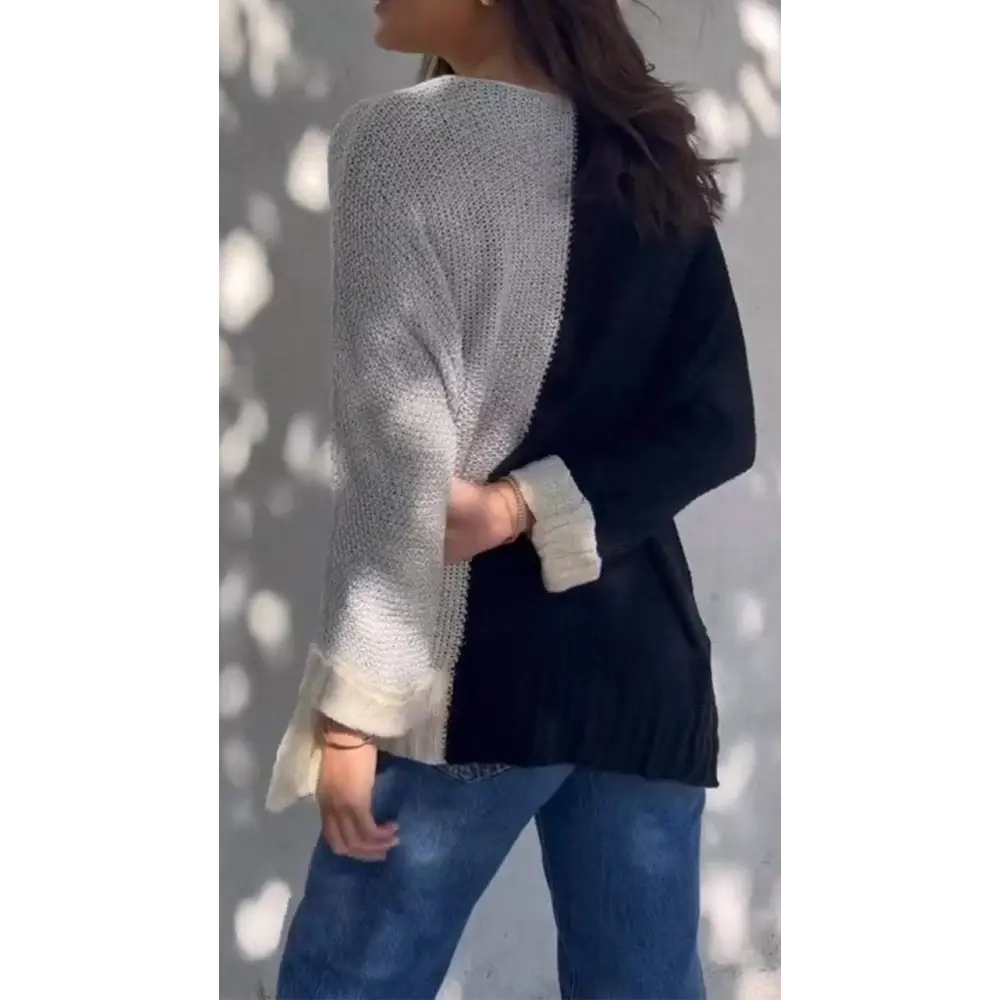 Women's Textured Knit Blouse in Contrast Colors – Marbella – view 3