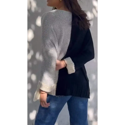 Women's Textured Knit Blouse in Contrast Colors – Marbella – view 3