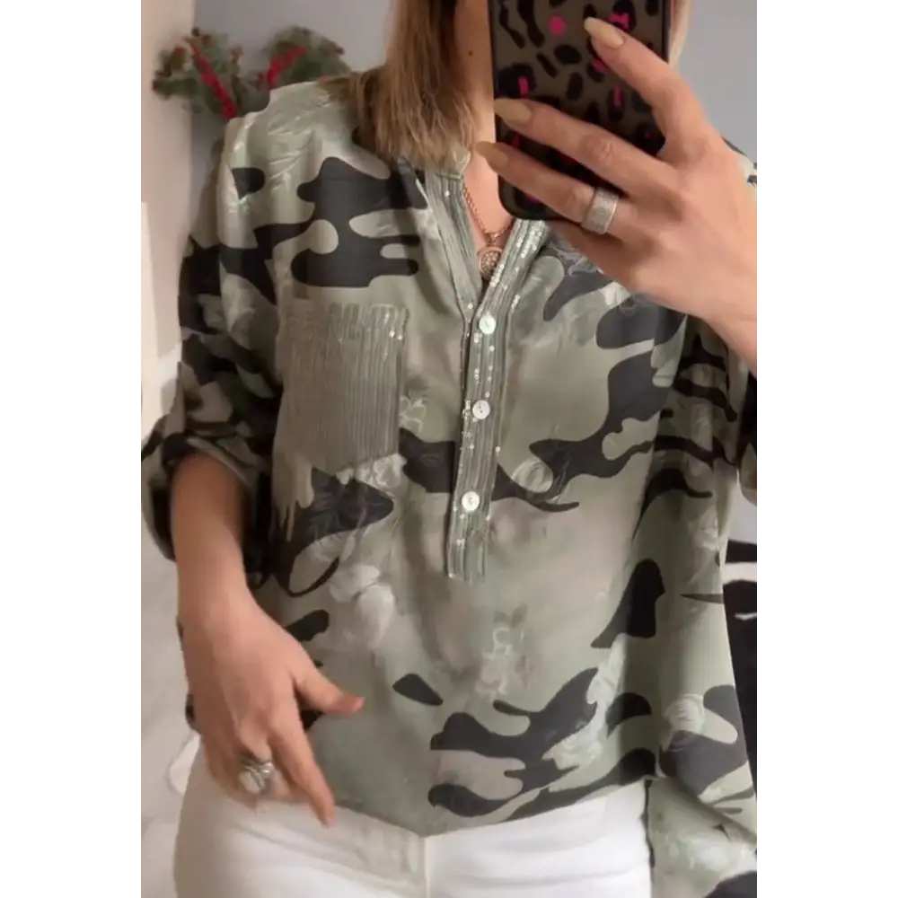 Printed V-Neck Blouse – Kassidy