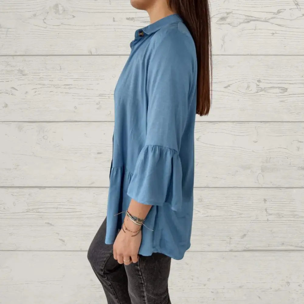 Women's Casual Lapel Shirt with Flare Sleeves – Iris