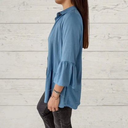Women's Casual Lapel Shirt with Flare Sleeves – Iris