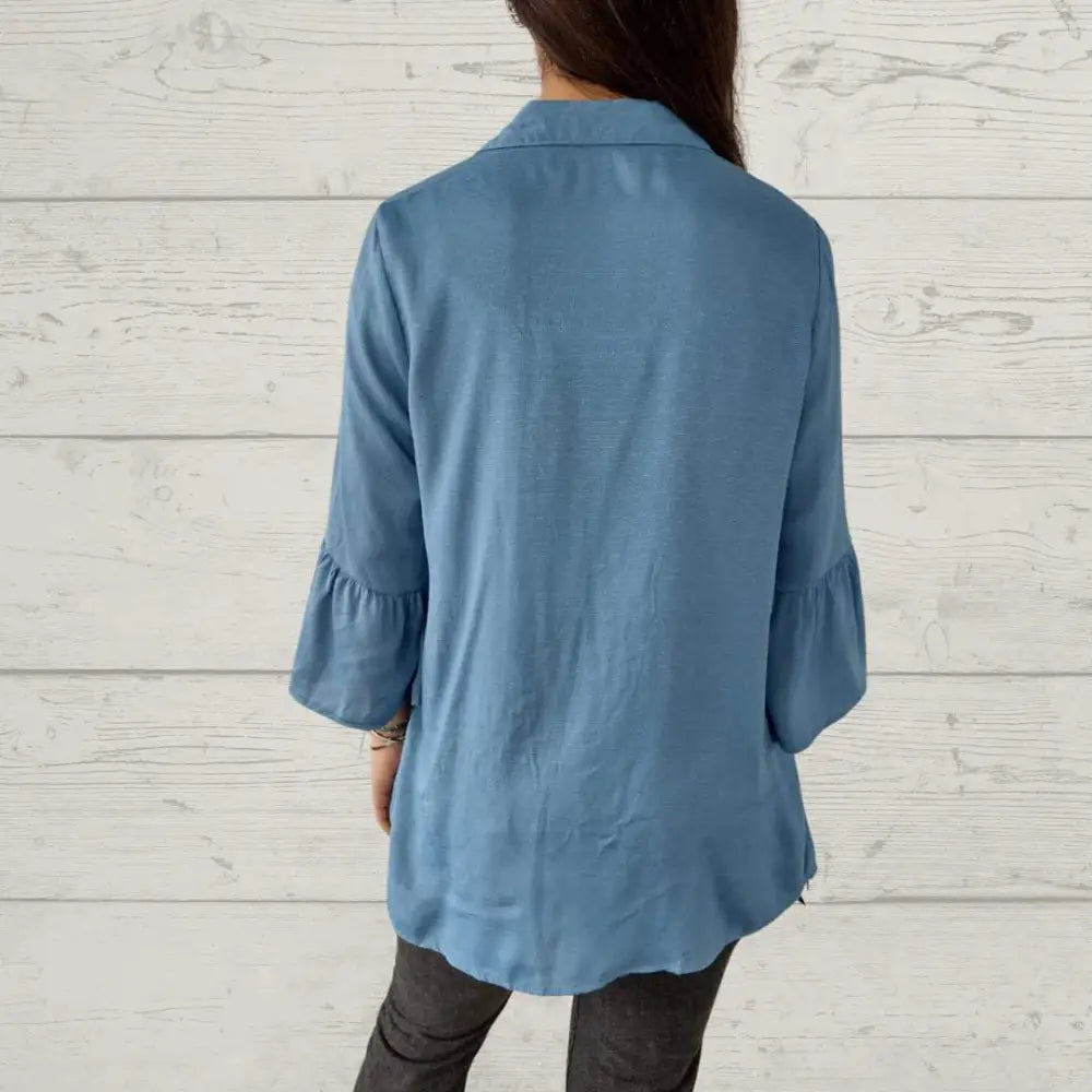 Women's Casual Lapel Shirt with Flare Sleeves – Iris – view 2