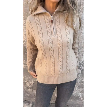 Women's Casual Half-Zip Lapel Blouse – Clementine – Apricot