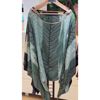 Women's Colorful Off-Shoulder Crewneck Blouse – Journey – Green