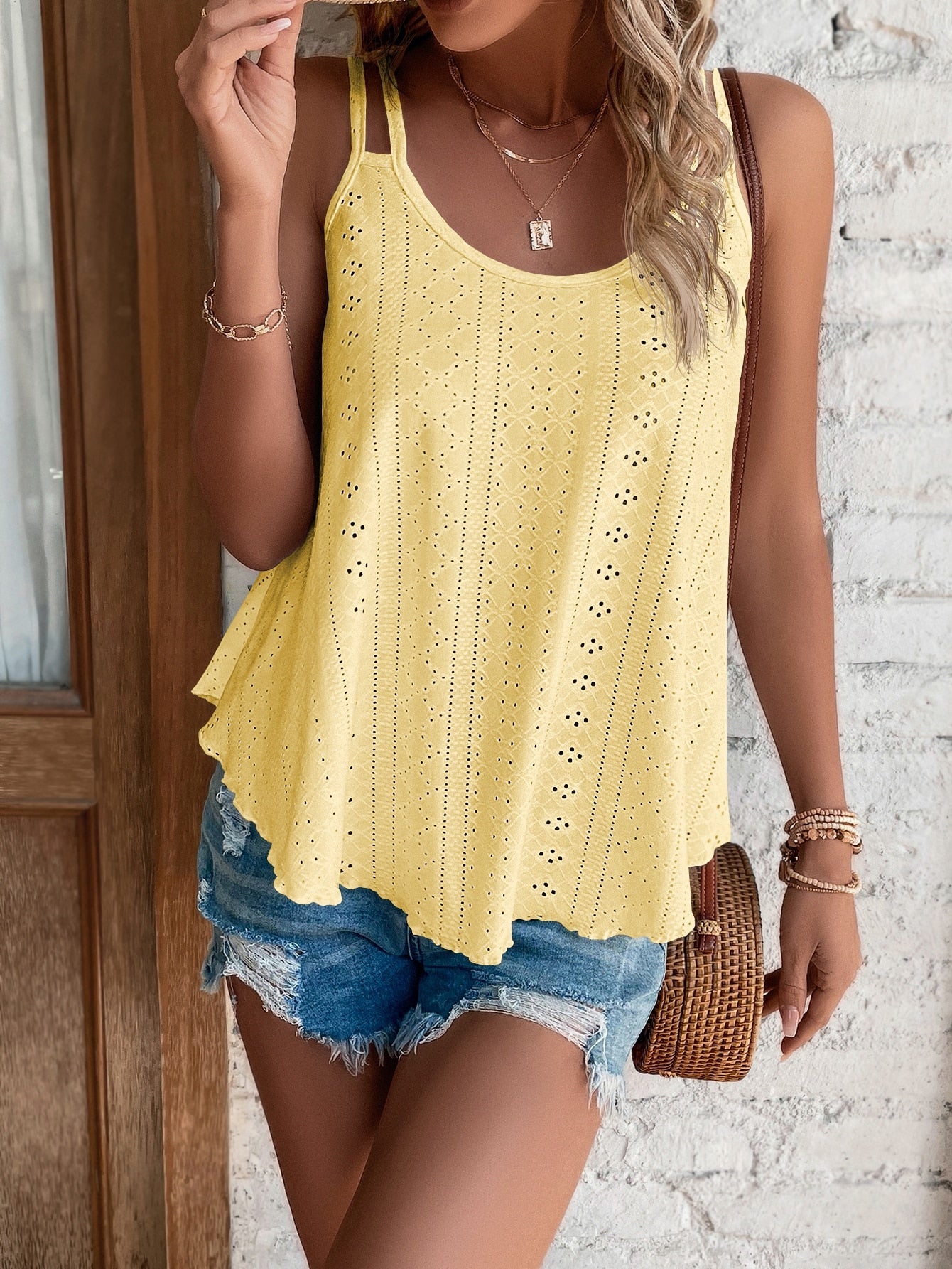 Women's Eyelet-Embroidered Top – Sofia – Yellow